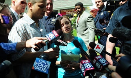 Beth Berry Serrano, the sister of Amanda Berry, speaks to the press after Amanda Berry arrived at her sister's home in Cleveland, Ohio. Three brothers have been arrested in connection with the kidnapping of three women, including Amanda Berry. They were found safe in a home after being missing for a decade, authorities said.