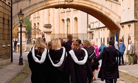Oxford University graduates walking towards the Sheldonian Theatre