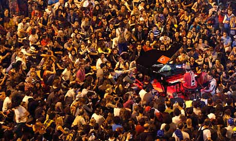 German pianist Davide Martello entertains protesters in Taksim Square