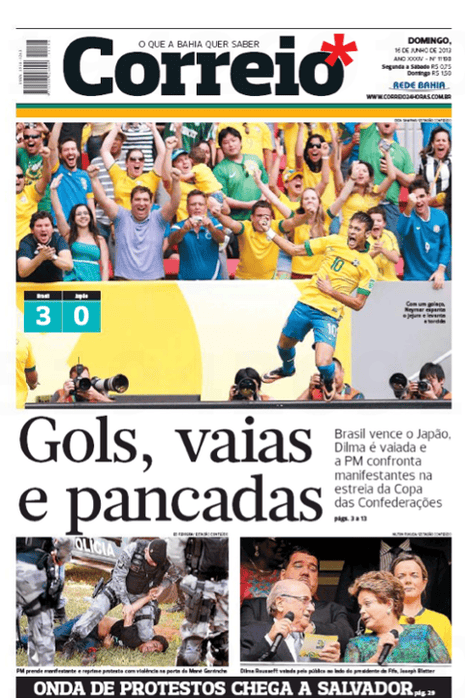 The front page of Correio da Bahia on Sunday 16 June.