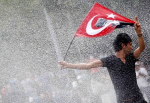 Turkey unrest: Protester with flag