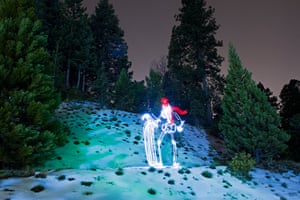 Light paintings: A skeleton sledding created using a 291 second exposure