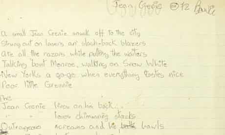 David Bowie S Jean Genie Lyrics To Be Auctioned In London David Bowie The Guardian David Bowie S Jean Genie Lyrics To Be Auctioned In London David Bowie The Guardian