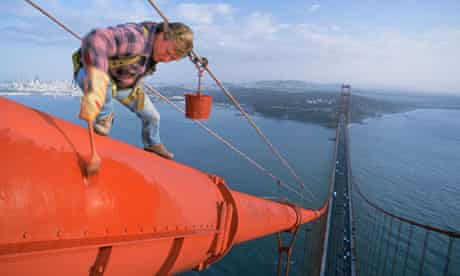Bridge painters on the Golden gate bridge San Francisco California