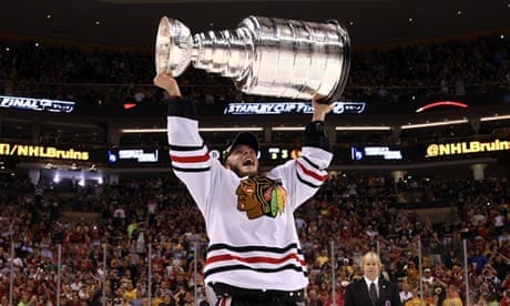 This is Jonathan Toews with the Stanley Cup that he has won three
