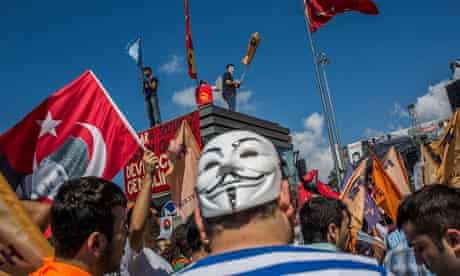 Protesters gather in Taksim Square, Istanbul, Turkey