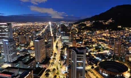 Panoramic night view of Bogota, the capital of Colombia.