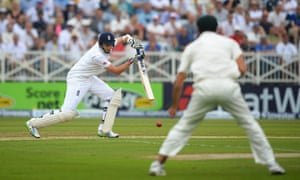 England's Joe Root plays a shot as he reaches 30 runs.