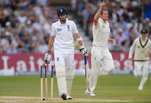 Siddle celebrates the wicket. That was a fine yorker to remove the promising young English batsman.
