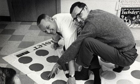 December 1966 photo of Twister co-inventors Charles Foley, left, and Neil Rabens