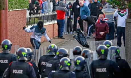Loyalists clash with police in the Woodvale Road area of Belfast