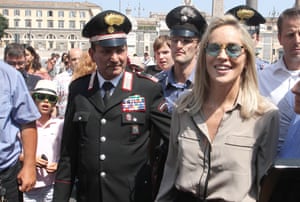 The Roman Summer of Mrs Stone - actress Sharon Stone on location for the shooting of the film "Un ragazzo d'oro,"outside  Rome's Santa Maria dei Miracoli Church.