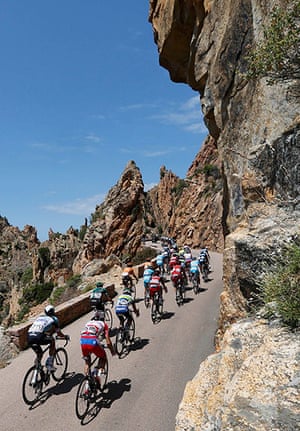 Tour de France stage 3: The riders cycle past the Calanque de Piana 