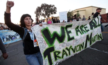 Protesters in Oakland, California, to demonstrate after George Zimmerman was cleared in the Trayvon Martin death