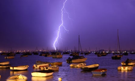 Lightning strikes over Poole harbour