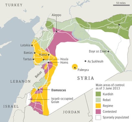 Main areas of control in Syria as of 3 June 2013