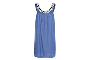 Summer dresses: Summer dresses: blue cotton loose fit mini with beaded neckline by Mango
