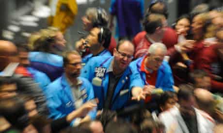 Traders on the Chicago Mercantile Exchange group trading floor