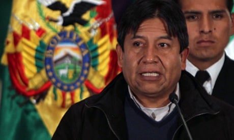Bolivian Minister of Foreing Affairs, David Choquehuanca, speaks during a press conference in La Paz, Bolivia. 