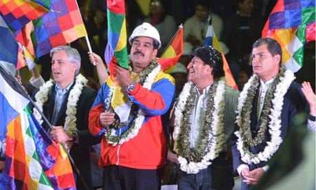 Bolivia's vice-president with presidents Maduro (Venezuela), Morales (Bolivia) and Correa (Ecuador).