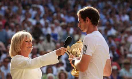 Andy Murray speaks to Sue Barker after his Wimbledon win
