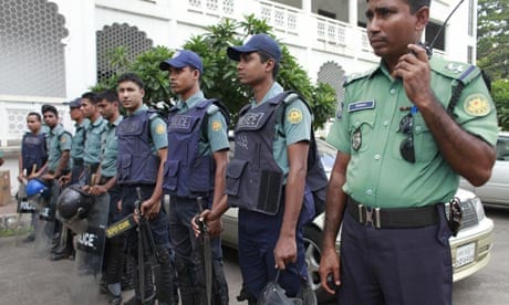 Police outside the high court in Dhaka