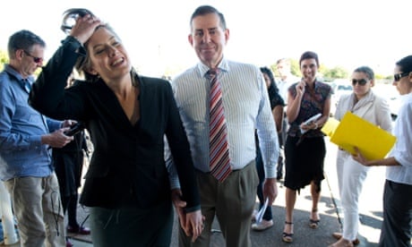 Sunshine Coast MP Peter Slipper and wife Inge (left) leave a press conference outside his electoral office on the Sunshine Coast, Thursday, Aug. 15, 2013.