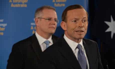 Tony Abbott and Scott Morrison during their press conference.