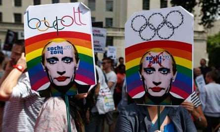 putin poster gay law olympic protest
