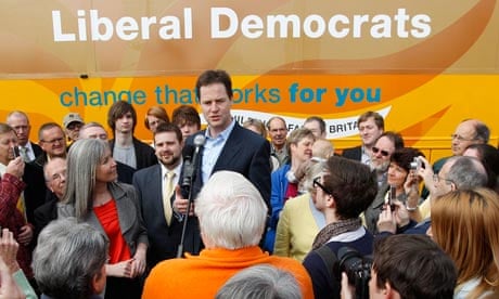 Leader of Britain's Liberal Democrats Clegg speaks to supporters during campaigning in Warrington