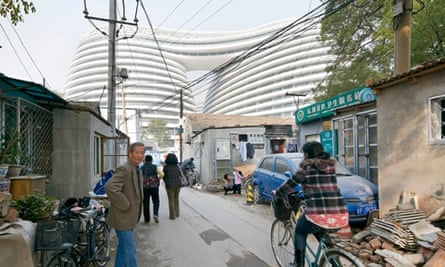 Galaxy Soho looms in the background of neighbouring hutong streets.