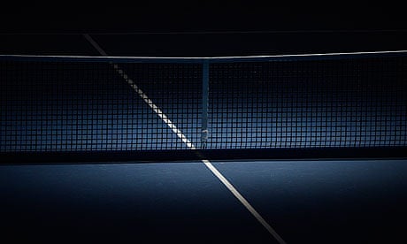 ATP World Tour Finals tennis. Spotlight on a tennis net.