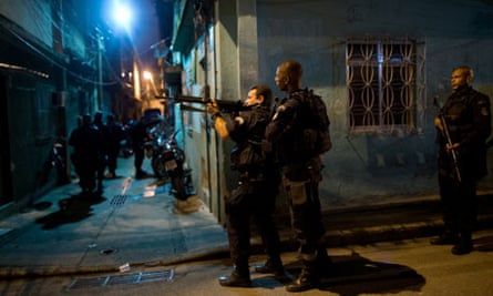 Police pacification forces on patrol in Rio de Janeiro