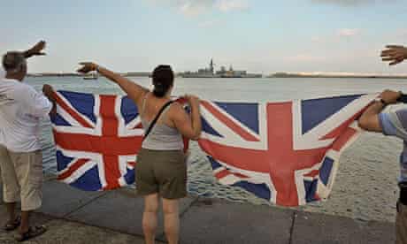 Gibraltarians welcome HMS Westminster into the harbour.