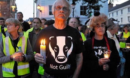 Anti-cull protesters attend a vigil in Minehead, Somerset