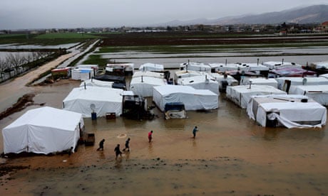 Syrian refugee camp in Lebanon border town