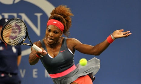 Serena Williams returns a shot against Francesca Schiavone