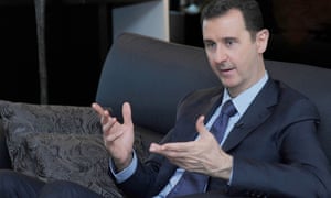 Syrian President Bashar al-Assad giving an interview with Russian newspaper Izvestia in Damascus.