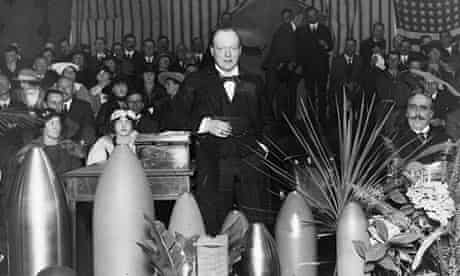 Winston Churchill speaking at a munitions factory in Ponders End, 1916.