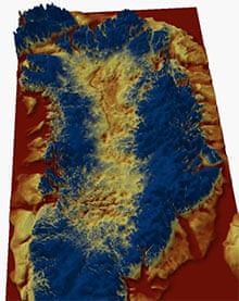 3D visualisation of the canyon under Greenland's ice sheet.