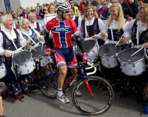 Norway's BMC Racing Team rider Thor Hushovd is seen prior to the second stage of the Artic Race of Norway in Svolvaer, Norway. Photograph: Daniel SannumLauten/AFP/Getty Images