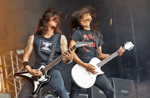 Because they are worth it: Rob Cavestany and Ted Aguilar (L-R) of Death Angel performs on stage on Day 1 at Bloodstock Open Air Festival 2013 at Catton Hall in Derby, England. Photograph: Gary Wolstenholme/Redferns via Getty Images