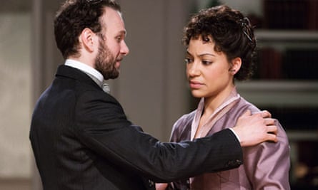 David Sturzaker and Cush Jumbo as Nora Helmer in A Doll's House at the Royal Exchange in Manchester