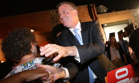 Bill De Blasio arrives at a primary night party in Brooklyn.