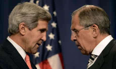 US secretary of state John Kerry speaks with Russian foreign minister Sergei Lavrov in Geneva