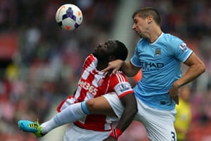 saturday roundup 2: Stoke City's Kenwyne Jones tussles with Manchester City's Matija Nastasic