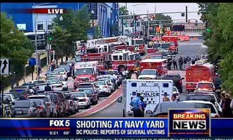 Fox 5 news shows emergency vehicles at Washington DC Navy Yard