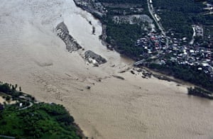 mexico floods: An aerial view of a fallen bridge over the Papagayo River in Acapulco