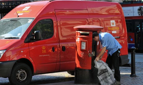 postbox with postman and van