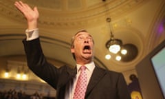 Leader of UKIP Nigel Farage takes the applause after addressing delegates during his keynote speech in London, England. Members of the United Kingdom Independent Party have gathered at Central Hall, Westminster for the annual conference. Nigel Farage has predicted that the party will come first in next year's European elections, saying it is 'growing up' after success in local elections.